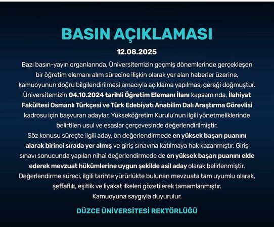 Antwort auf die Vorwürfe illegaler „Fakultätsmitglieder“ Anschuldigungen von der Düzce University