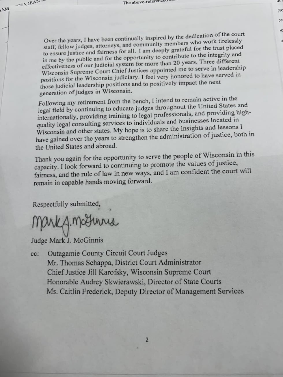 Outagamie County Richter tritt zurück
