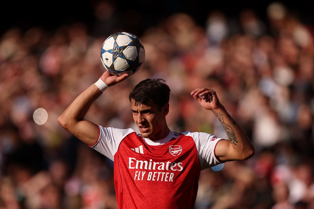 LONDON, ENGLAND: Jakub Kiwior of Arsenal during the pre-season friendly match between Arsenal and Villarreal at Emirates Stadium on August 06, 2025. (Photo by Justin Setterfield/Getty Images)