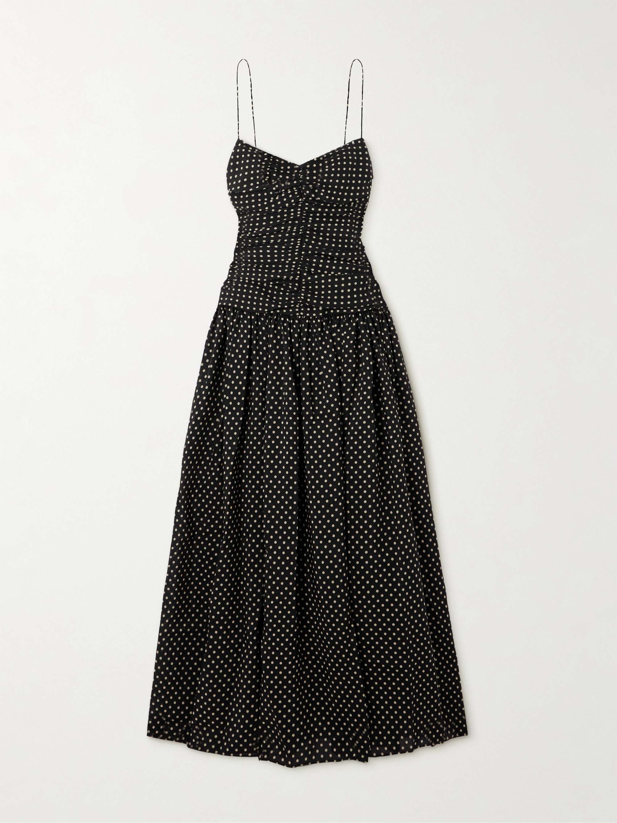 Versammelte Polka-Dot-Bio-Baumwoll- und Seiden-Midi-Kleidung