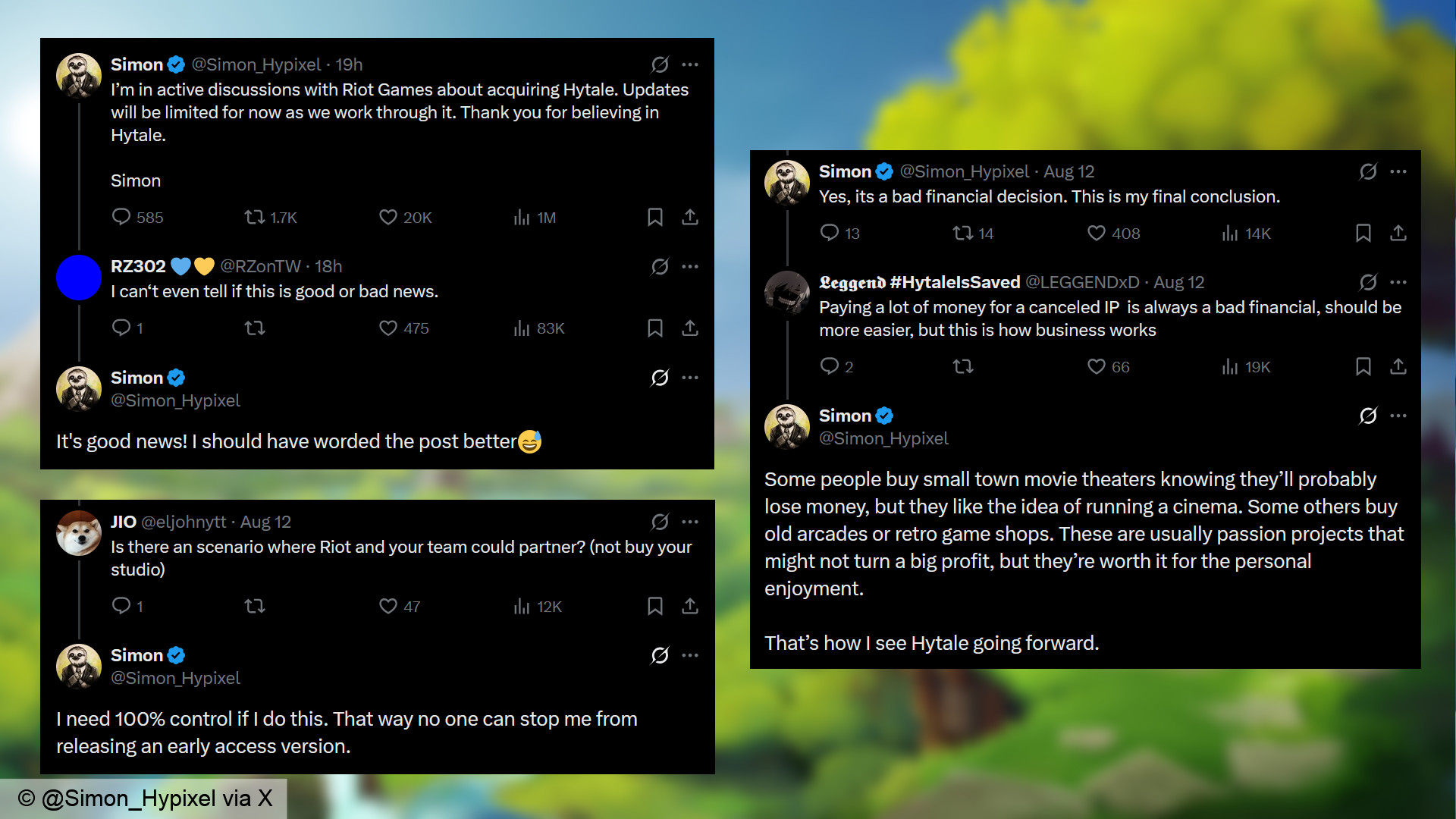 Simon Collins-Laflamme diskutiert seine Gespräche mit Riot Games über den Erwerb von abgebrochenem Sandbox-Spiel Hytale.