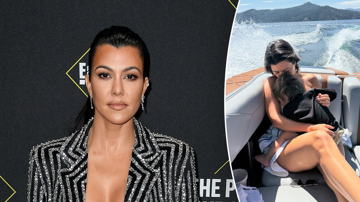 Kourtney Kardashian und ihr Sohn auf einem Boot