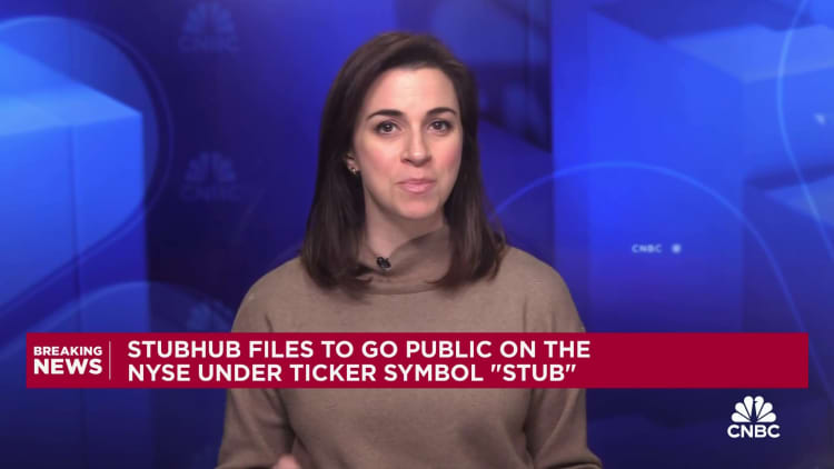 StubHub -Dateien, um die NYSE unter Ticker -Symbol 'Stub' zu öffnen, um sie zu öffnen